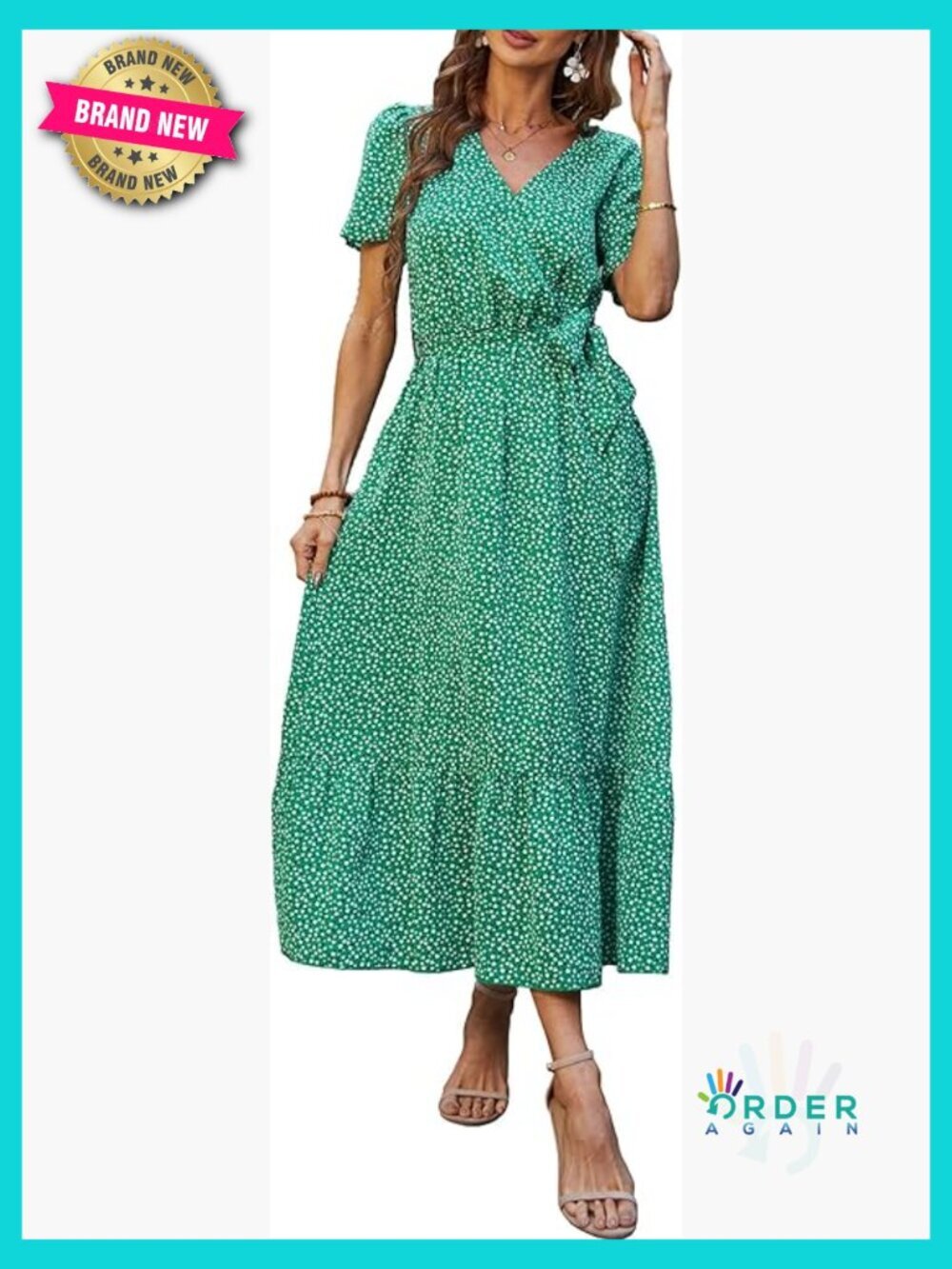 Boho Floral Maxi Dress Wrap V Neck Ruffle Short Sleeve Flowy Beach Wedding Guest - Picture 1 of 7